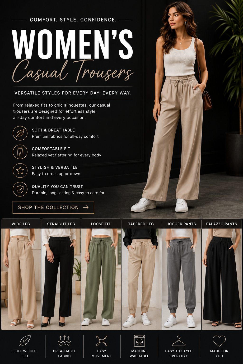 Women's Business Casual Trousers – Elegant Professional Office Pants for Everyday Comfort