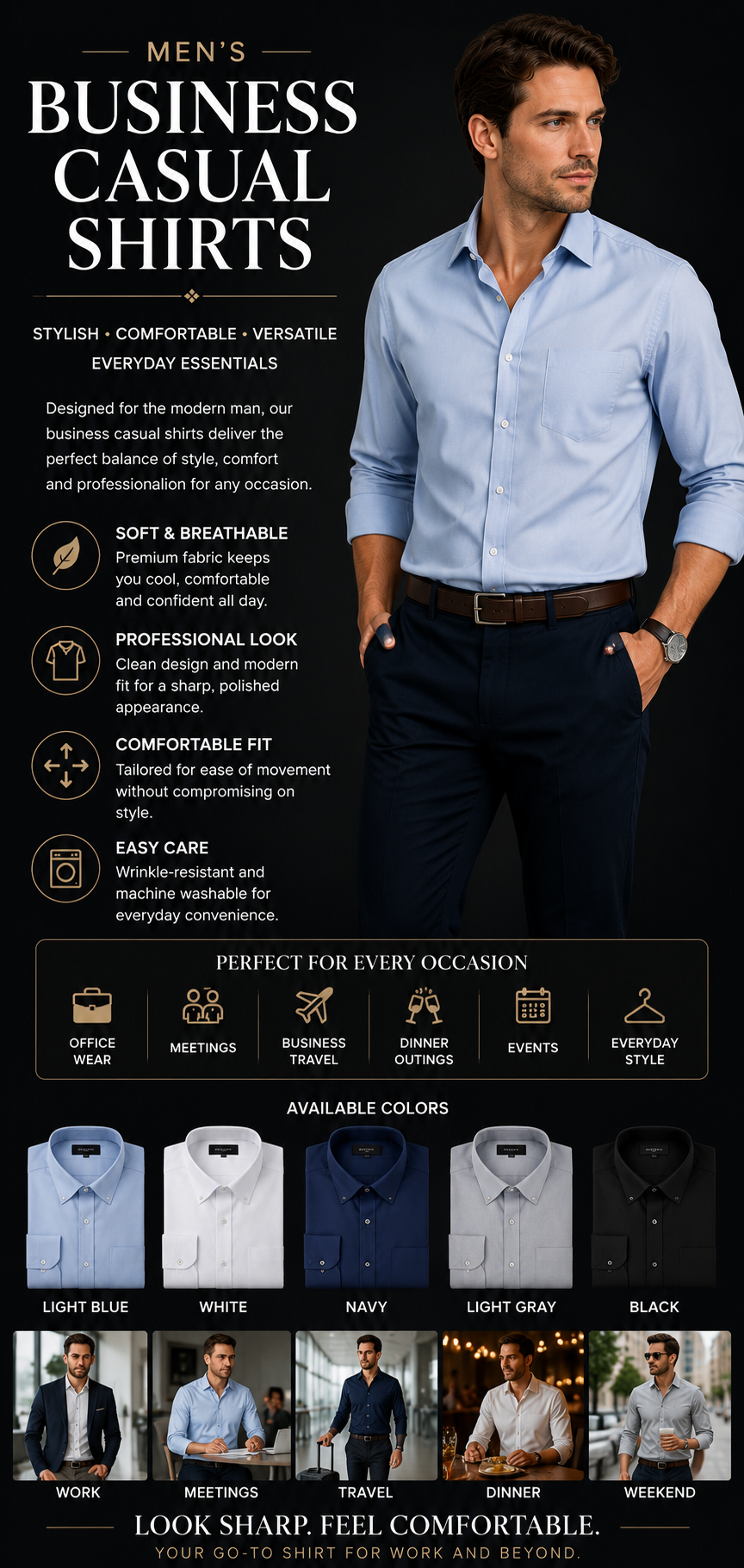 Men's Business Casual Shirts – Stylish, Comfortable & Versatile Everyday Button-Up Shirts